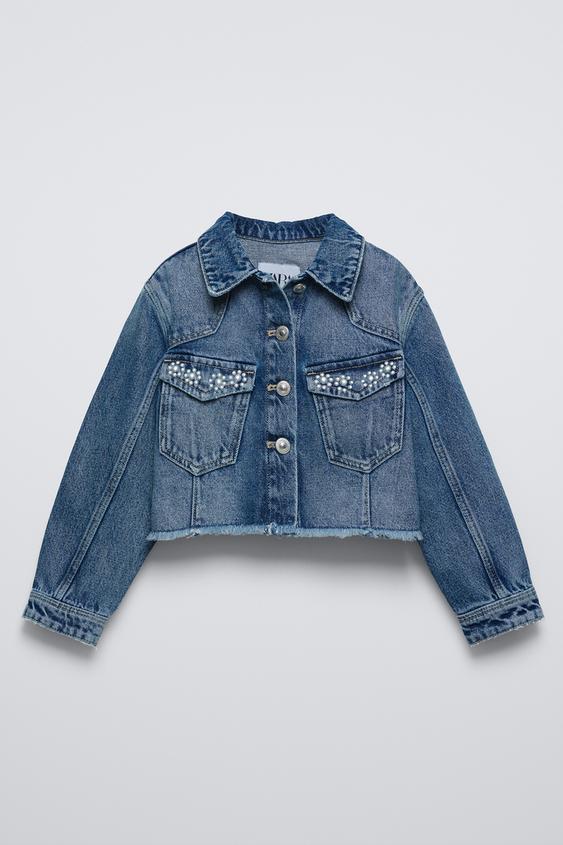 CROPPED STUDDED DENIM JACKET Azul ZARA Mexico