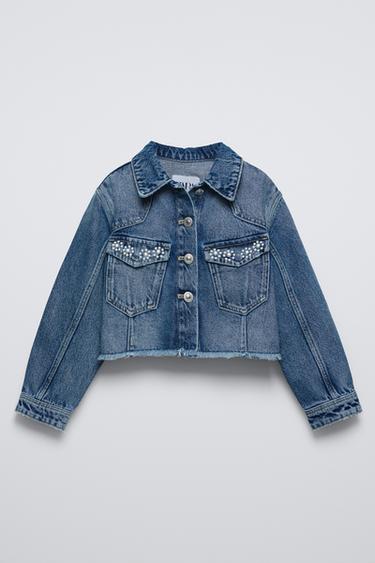 Zara CROPPED STUDDED DENIM JACKET - Blue - Image 0