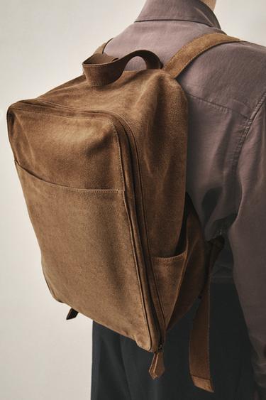 SPLIT LEATHER AND LEATHER BACKPACK - Brown by Zara