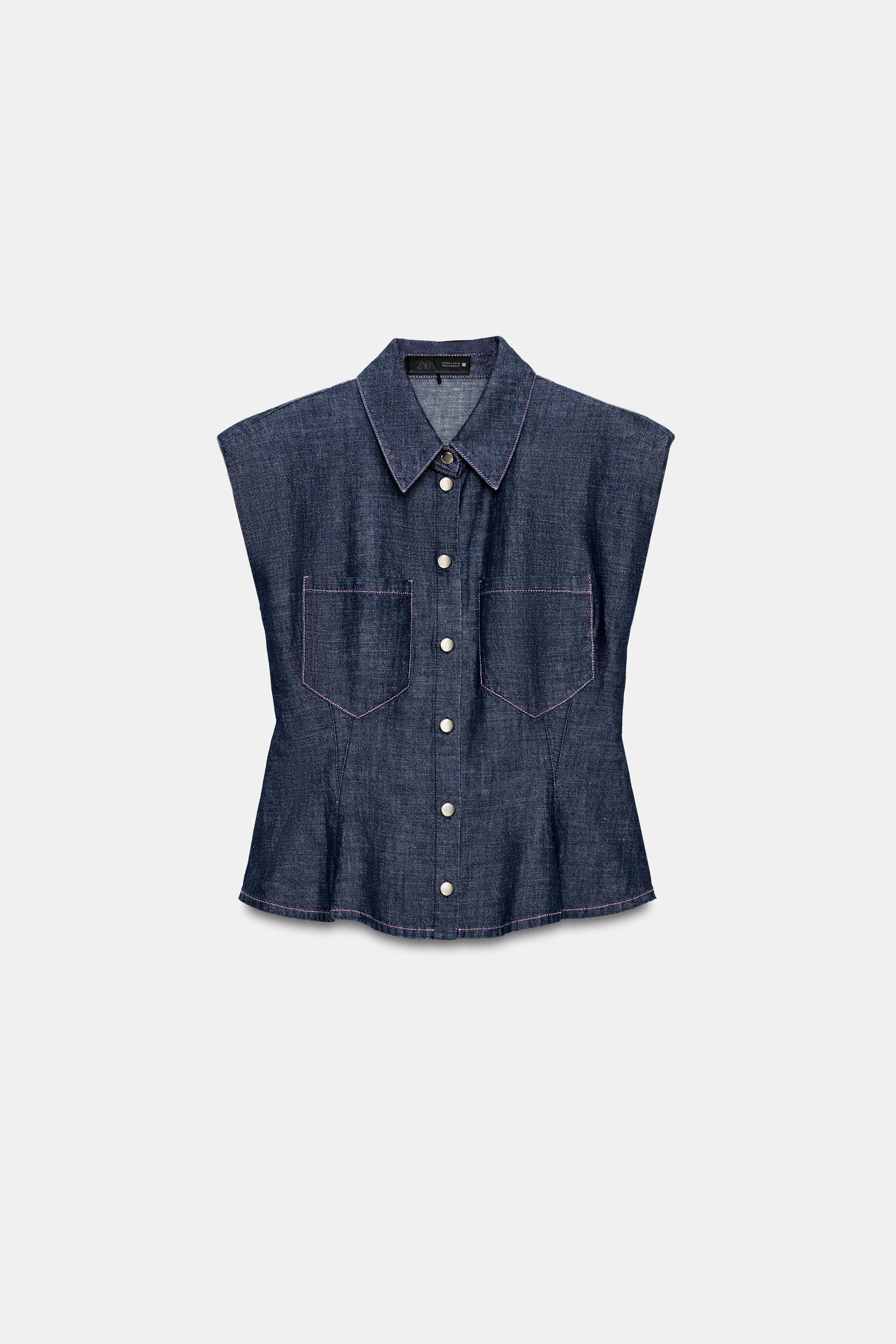 Zara VATKALI KETEN PEPLUM GÖMLEK görsel 6