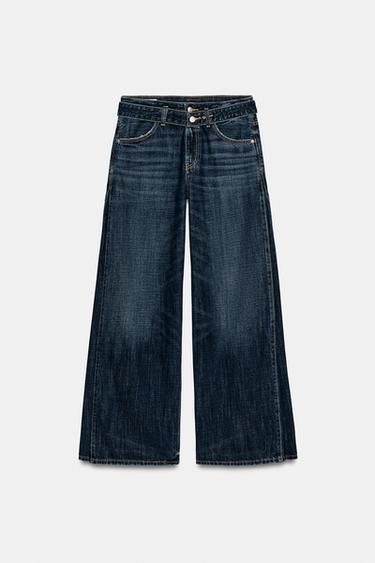 JEANS TRF ME RRIP DHE PALOSJE SHTRAT I MESËM - Blu marinari nga Zara