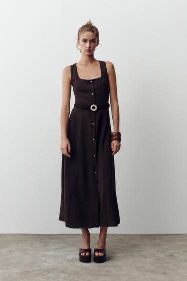 VESTIDO MIDI CINTURÓN - Marrón de Zara