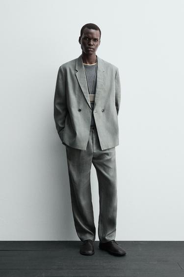 DOUBLE-BREASTED 100% LINEN SUIT BLAZER - washed green by Zara