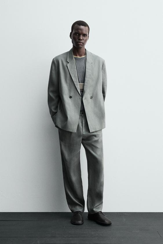 100% LINEN DOUBLE BREASTED SUIT BLAZER