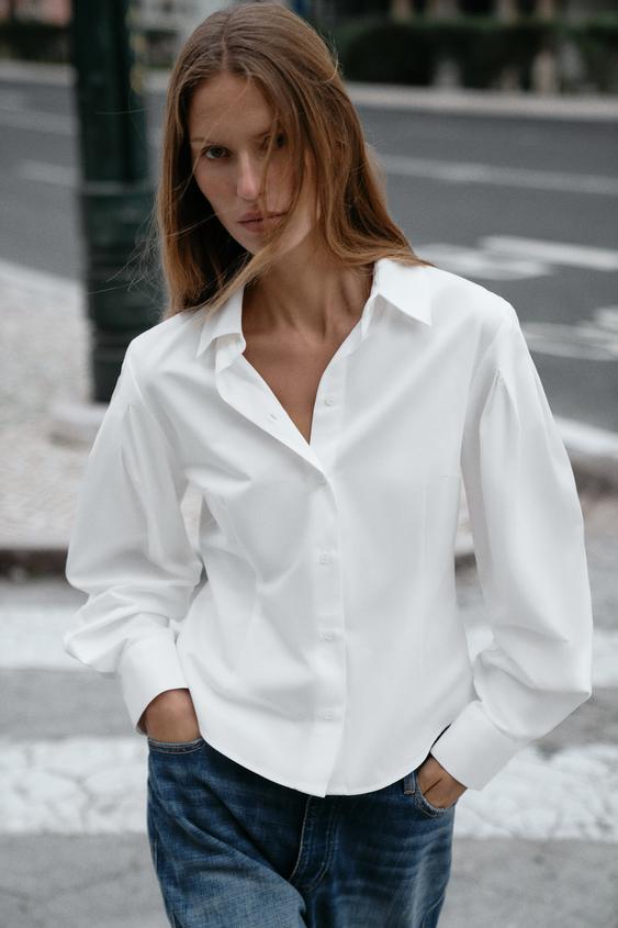 PLEATED SLEEVE SHIRT - Oyster-white by Zara - Image 0