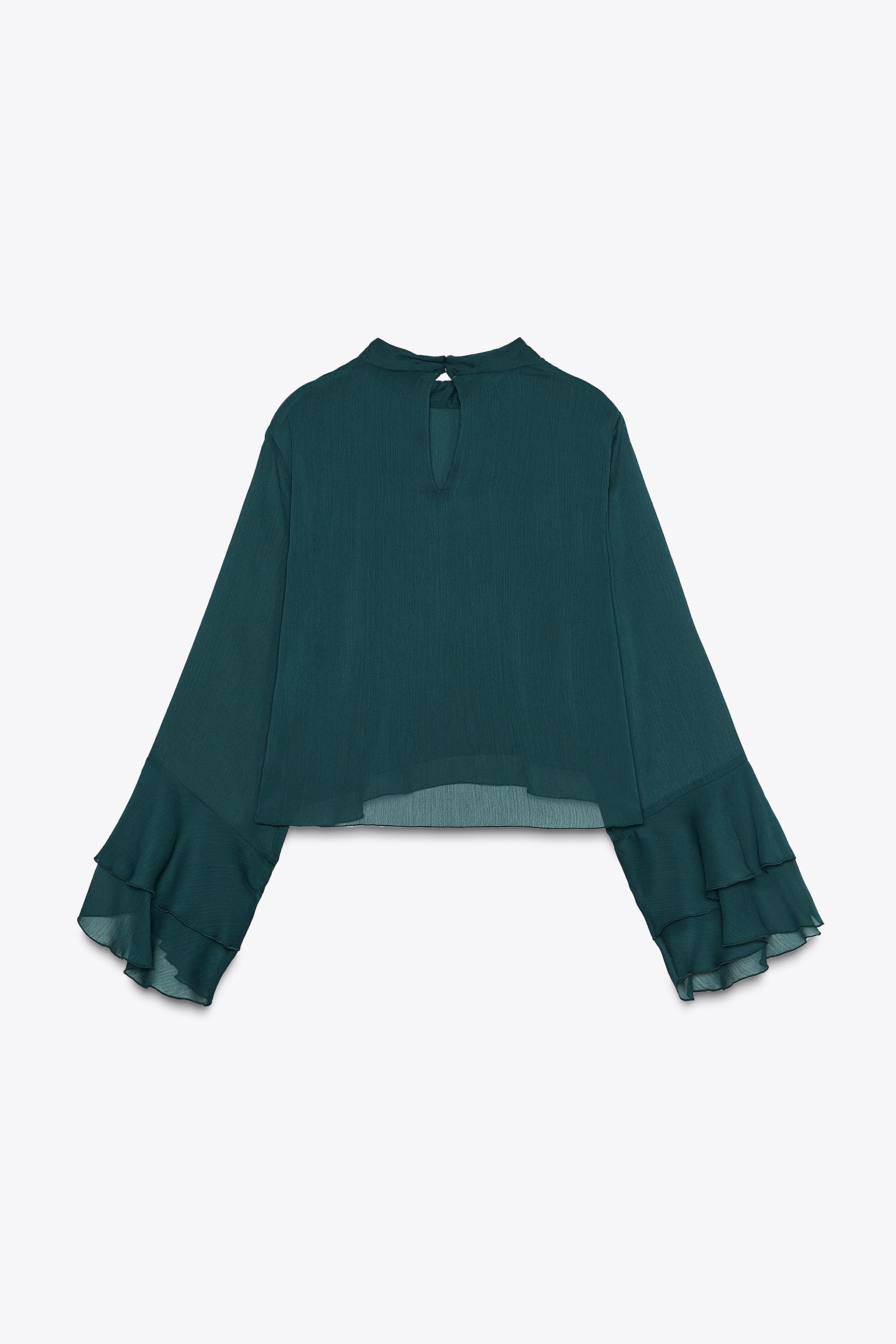 RUFFLED SHIRT - Dark green | ZARA New Zealand
