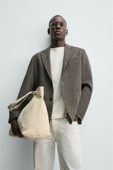 VESTE REGULAR FIT PIED-DE-POULE - Marron de Zara - Image 5