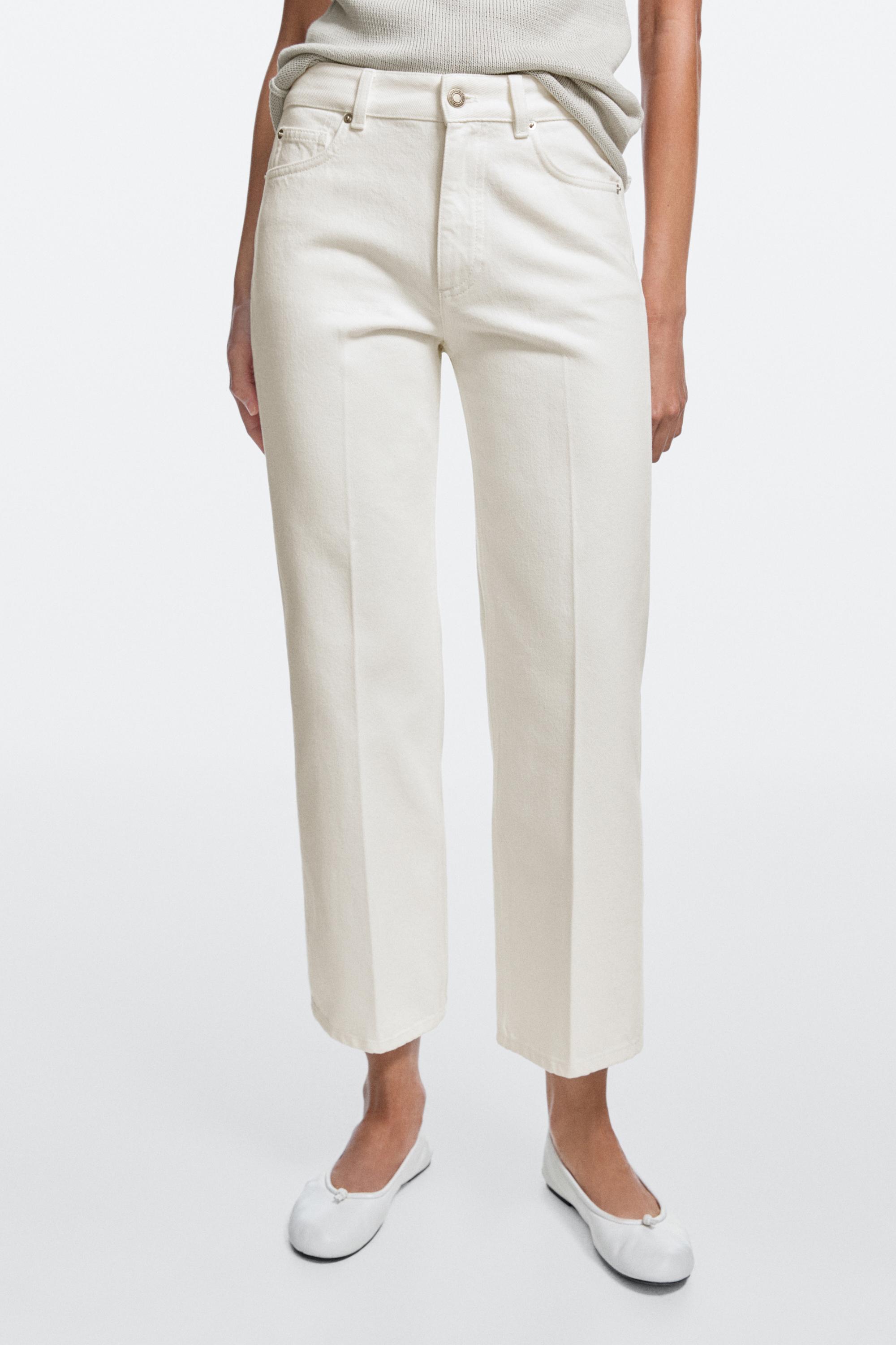 Mid-waist cropped flare fit jeans — Oyster-white