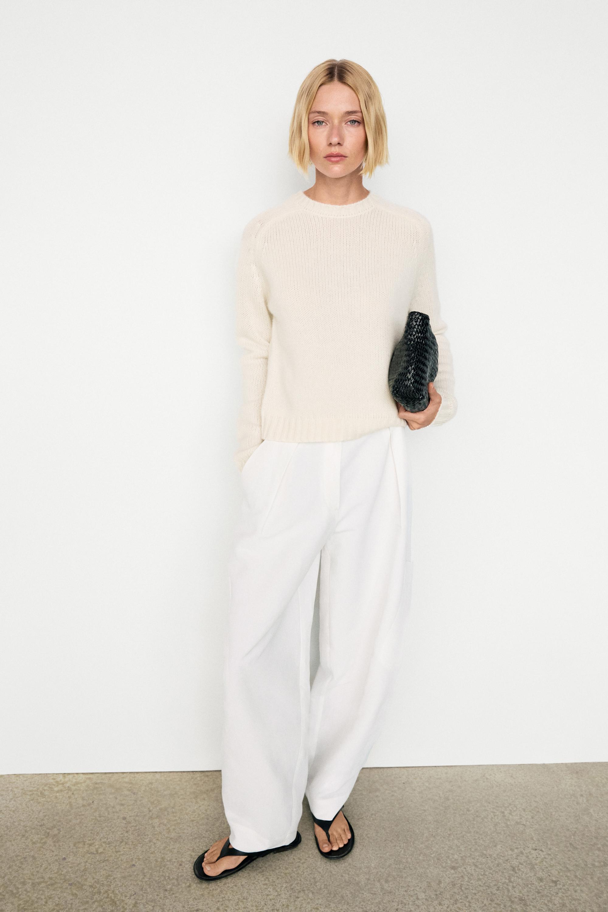 100% cashmere cropped knit sweater — Yellow