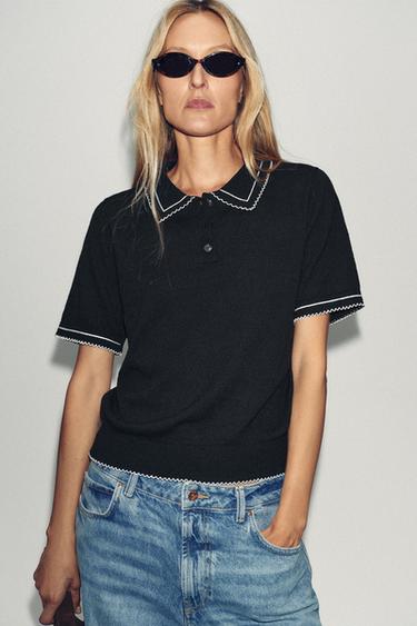 TOP POLO PUNTO PESPUNTES CONTRASTE - Negro de Zara