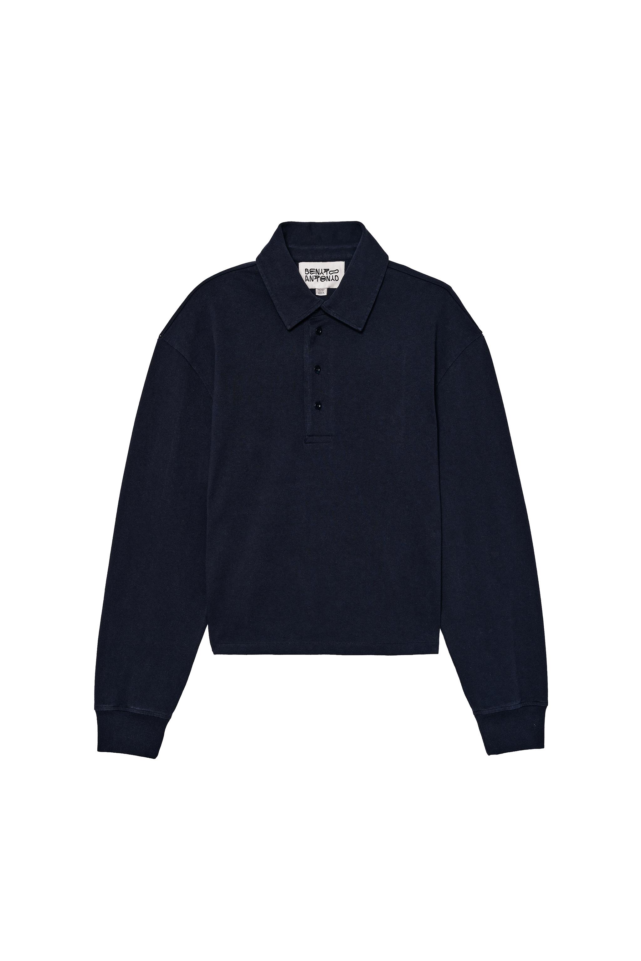 CROPPED FIT COTTON POLO SHIRT — Navy blue