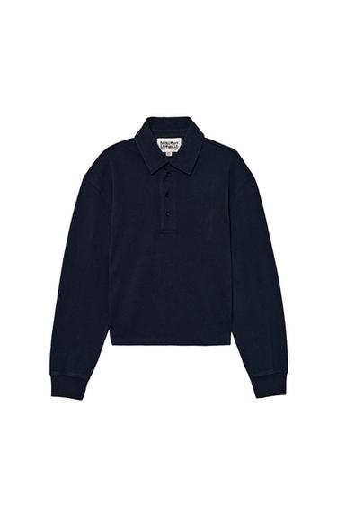 CROPPED FIT COTTON POLO SHIRT - Navy blue by Zara