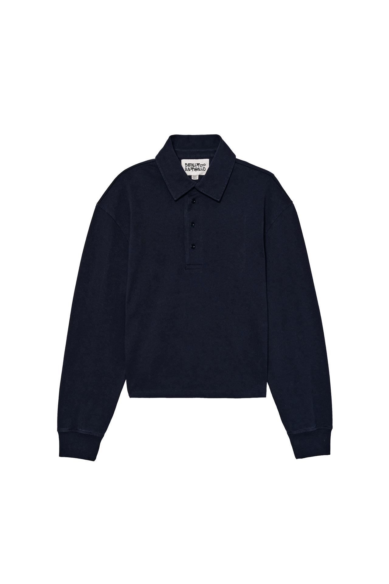 CROPPED FIT COTTON POLO SHIRT — Navy blue