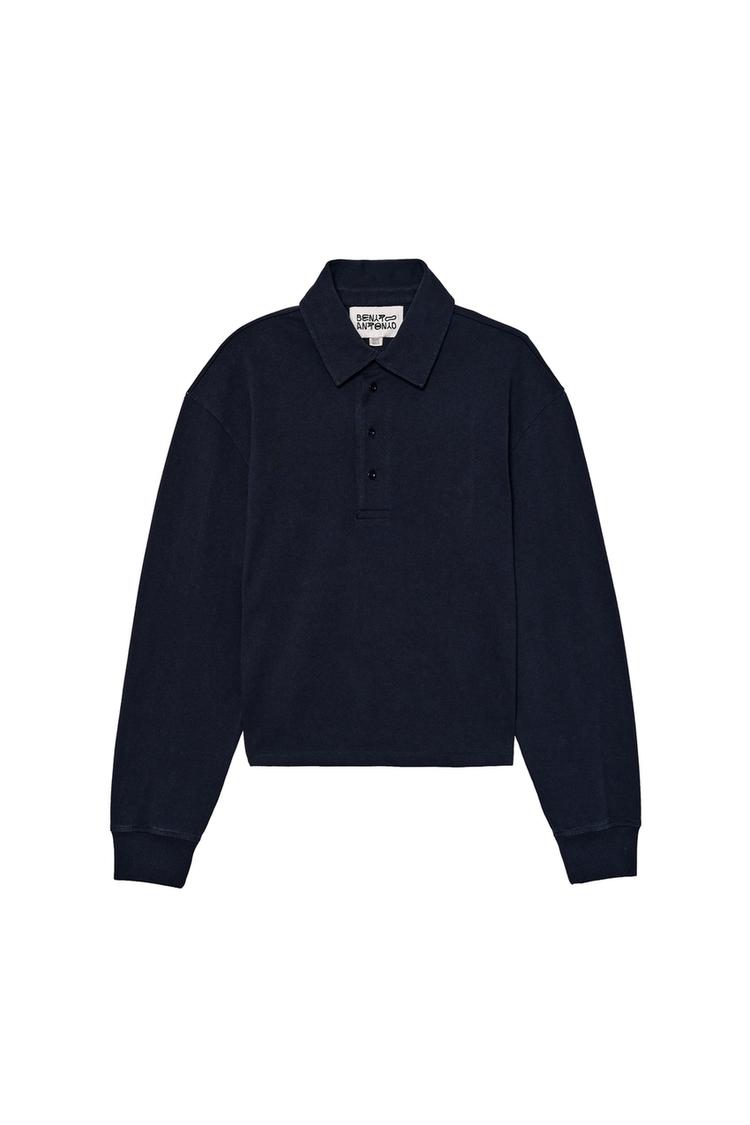CROPPED FIT COTTON POLO SHIRT — Navy blue