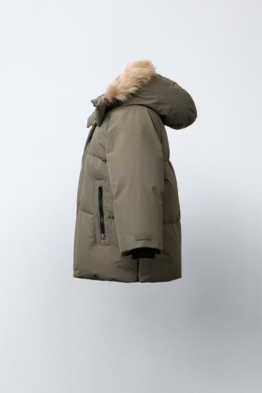 DOUDOUNE LONGUE EN PLUME ET DUVET DÉPERLANTE ET COUPE-VENT - Kaki de Zara - Image 3