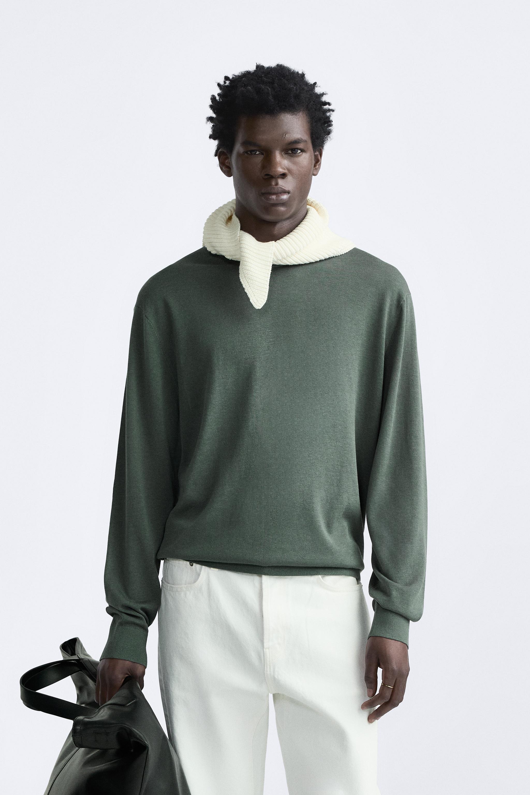 COTTON AND SILK BLEND SWEATER - Mid-green | ZARA United States