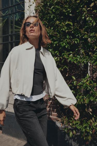 CHAQUETA BOMBER ABULLONADA CREMALLERA - Crudo de Zara