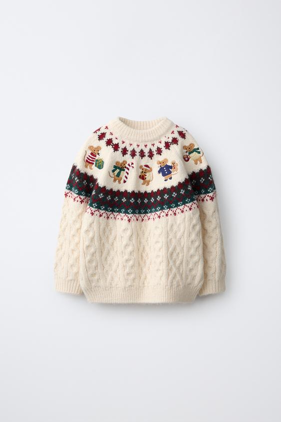 Strickpullover mit gestickten Mäusen - Cremefarben von Zara - Bild 0