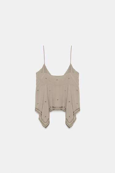 BEADED STRAP TOP - Anthracite Grey by Zara - Image 5
