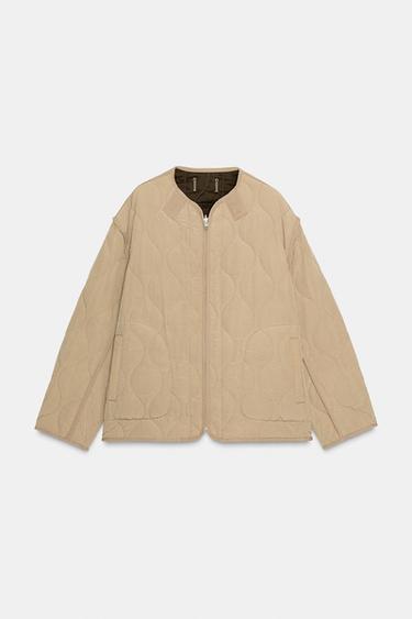 ZW COLLECTION VENDbar VATTERET JAKKE - råhvid/kaki fra Zara