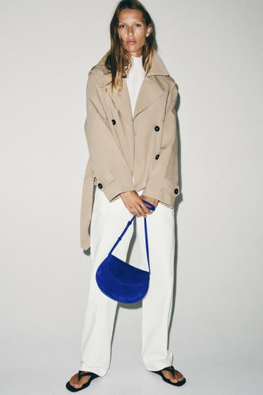 УКОРОЧЕННЫЙ ТРЕНЧ С ПОЯСОМ И ПОДПЛЕЧНИКАМИ — Светлый желто-коричневый от Zara