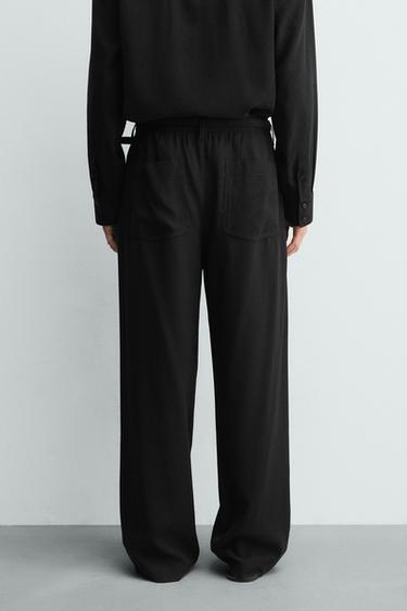 Zara FLOWY RELAXED FIT PANTS - Black