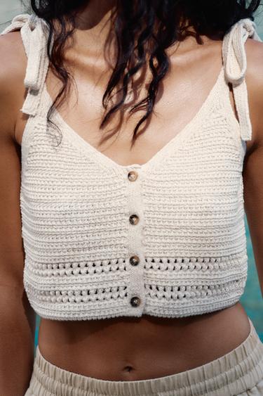 TOP CROP PUNTO LAZOS TIRANTES - Crudo de Zara