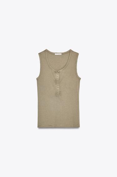 TOP RIB LAVADO - Khaki de Zara