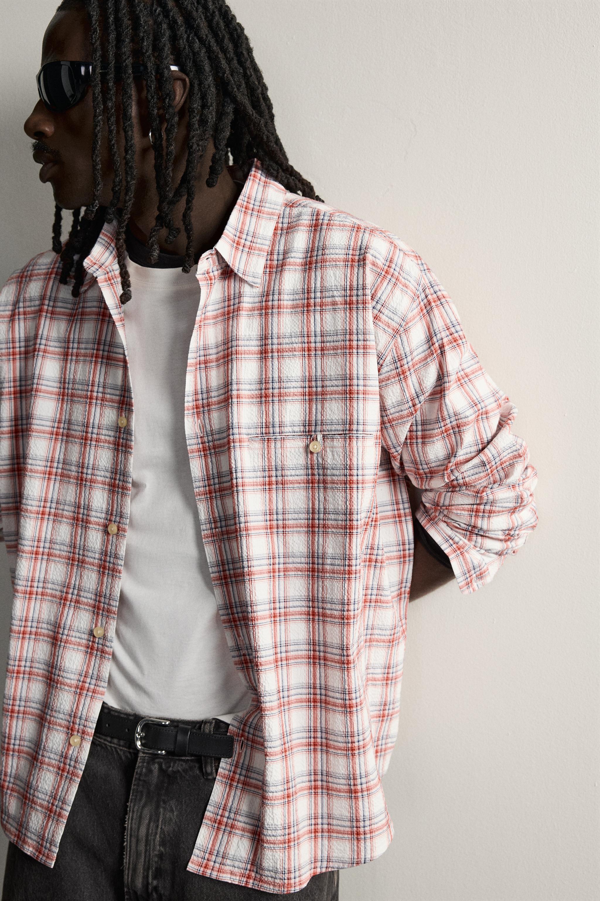 Мужские рубашки Zara TEXTURED CHECKED SHIRT — фото 5
