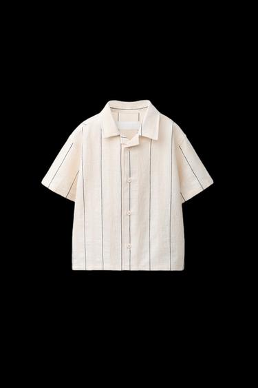 Zara STRIPED TEXTURED SHIRT - Ecru