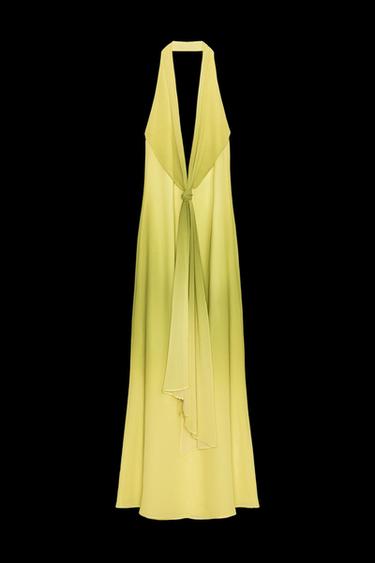 Zara PRINTED KNOT LONG DRESS - Greens - Image 0