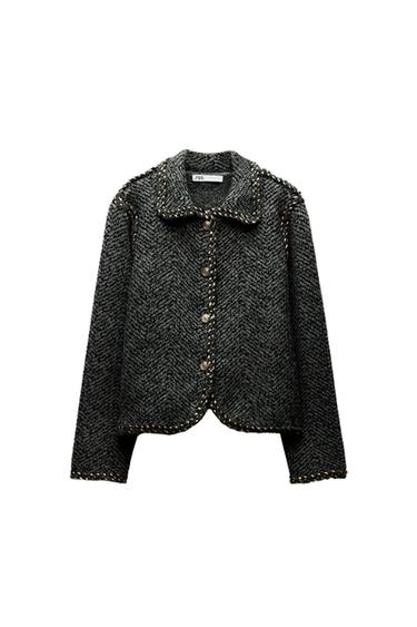 KNIT JACKET WITH BRAIDED TRIMS