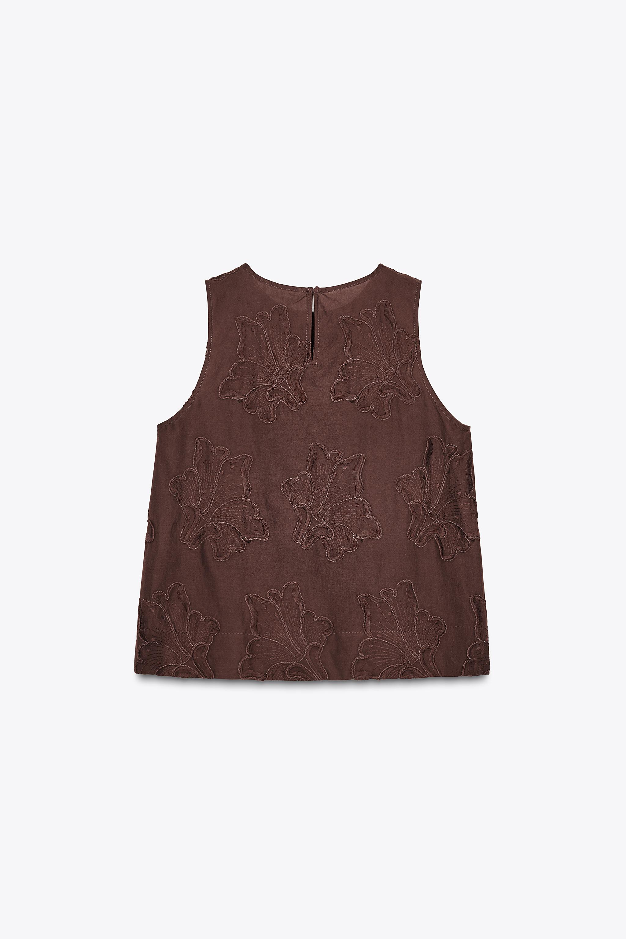 ZW COLLECTION 刺繍入りトップス - ブラウン | ZARA Japan / 日本