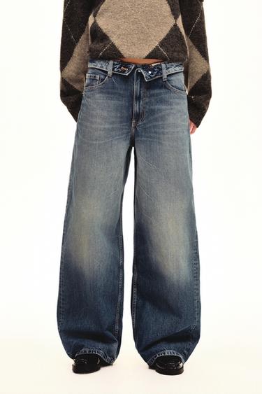 Zara 中腰翻邊牛仔褲 - 藍色