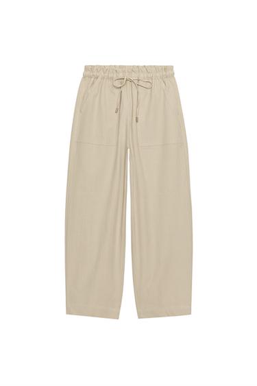 PANTALÓN TAPERED CINTURA ELÁSTICA - Camel claro de Zara