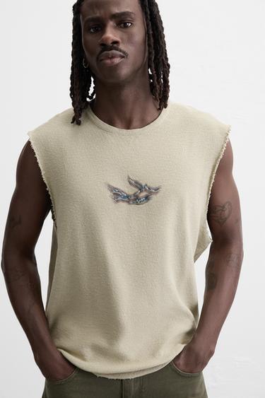 T-SHIRT EN MAILLE À IMPRIMÉ EN RELIEF - Vert d'eau de Zara - Image 4