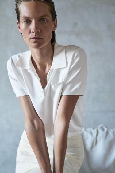 SHORT SLEEVE KNIT POLO SHIRT - White by Zara