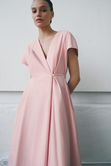 VESTIDO POPELINA PREGAS ZW COLLECTION - Rosa da Zara
