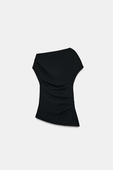Zara ASYMMETRIC PLEATED TOP - Black