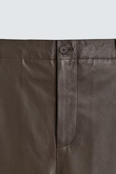 BALLOON FIT LEATHER TROUSERS - Brown by Zara - Image 7