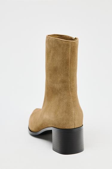 MID-CALF SPLIT SUEDE ANKLE BOOTS - Dark tan by Zara - Image 4