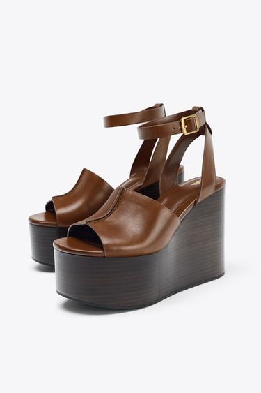 LEATHER WEDGE WITH STRAP - Brown by Zara - Image 6