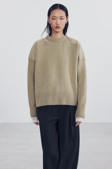 WOOL SWEATER WITH CONTRAST SHOULDERS — Light green 1