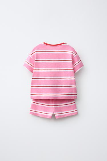 STRIPED T-SHIRT AND BERMUDA SHORTS SET - Pink / White by Zara - Image 1