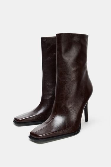 LIMITED EDITION LEATHER ANKLE BOOTS WITH SQUARE TOES - Brown by Zara - Image 5