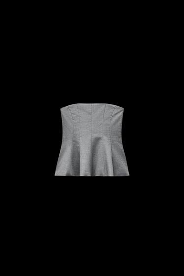 Zara STRAPLESS PEPLUM TOP - Gray marl - Image 0