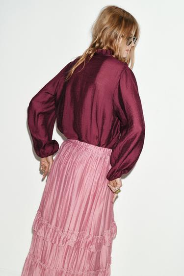 Zara RUFFLED BLOUSE - Burgundy
