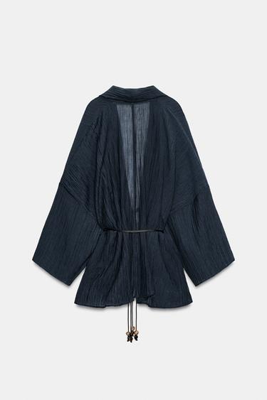 SEMI-SHEER CRINKLE EFFECT JACKET - Navy blue by Zara - Image 5