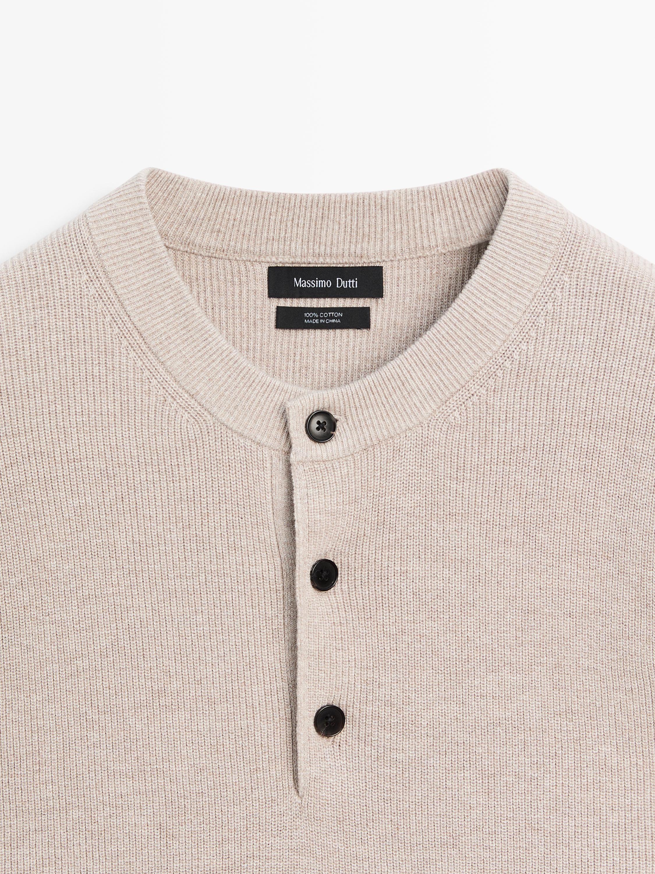 Pull en maille 100 % coton à col tunisien