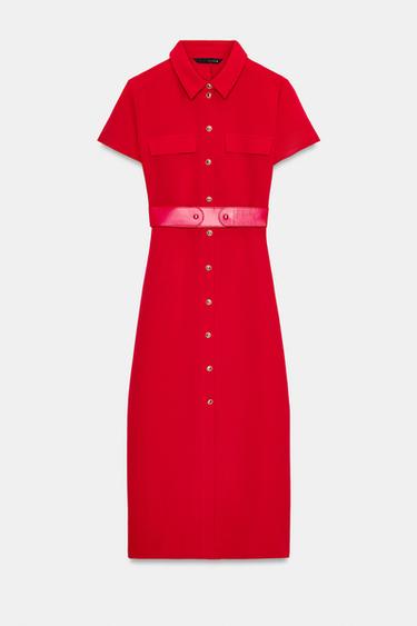 MIDI DRESS WITH BELT - Red by Zara - Image 0